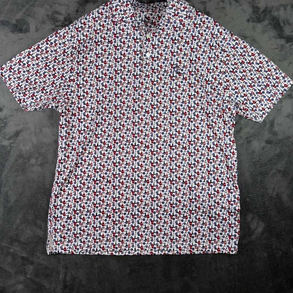 Men Medium Rhoback Polo Shirt White Excellent Tennessee Country Music Print